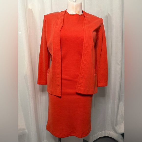 Jantzen Dresses & Skirts - Vintage 1960s Jantzen Mod Knit Dress‎ & Cardigan Set Orange Size 10 USA
